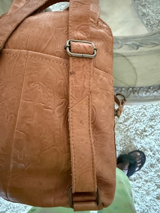 American Leather Co Tan Floral Embossed Backpack Zipper Adjustable Strap main image 5